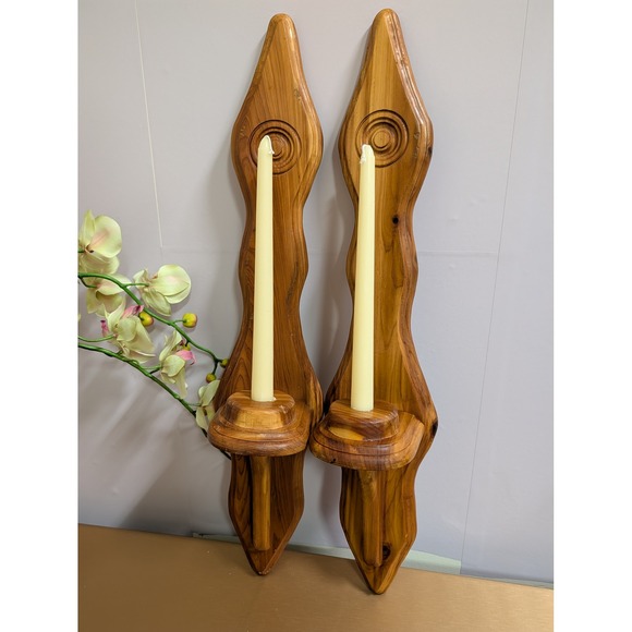 Other - Vintage Wood Candle Sconces Wall Hanging Boho Home‎ Decor Pair
